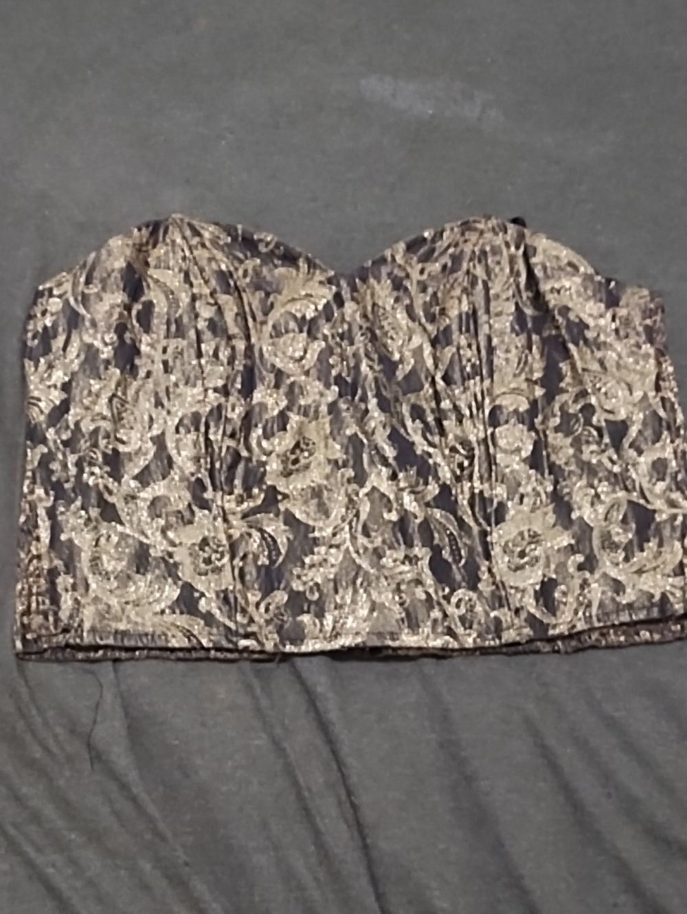 Strapless Lace Bustier Top in Black and Gold
